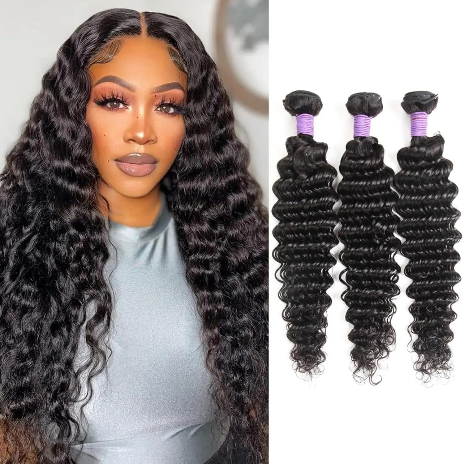 Deep Wave Bundles Human Hair Brazilian Virgin Hair Deep Wave One Weave Bundle 10A Grade Unprocessed Human Hair