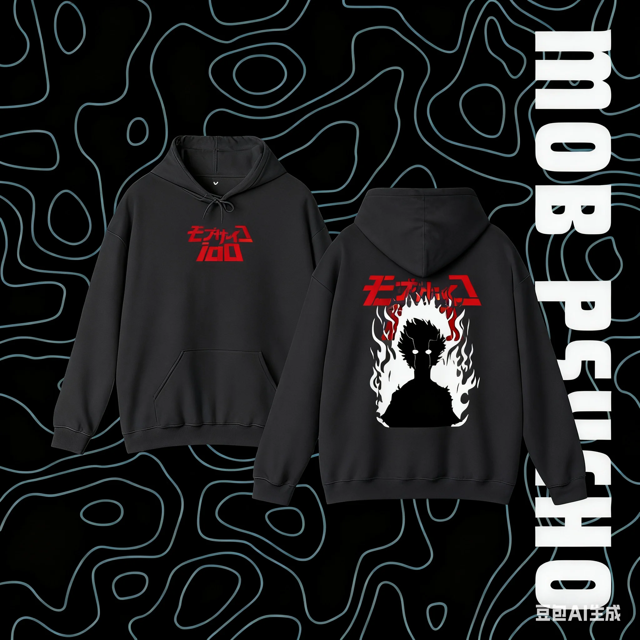 أنيما موب النفسي 100 هوديي أنيمي شخصية مزيج البلوز المتضخم الجرافيك طباعة هوديي الموضة العصرية للجنسين تي شيرت