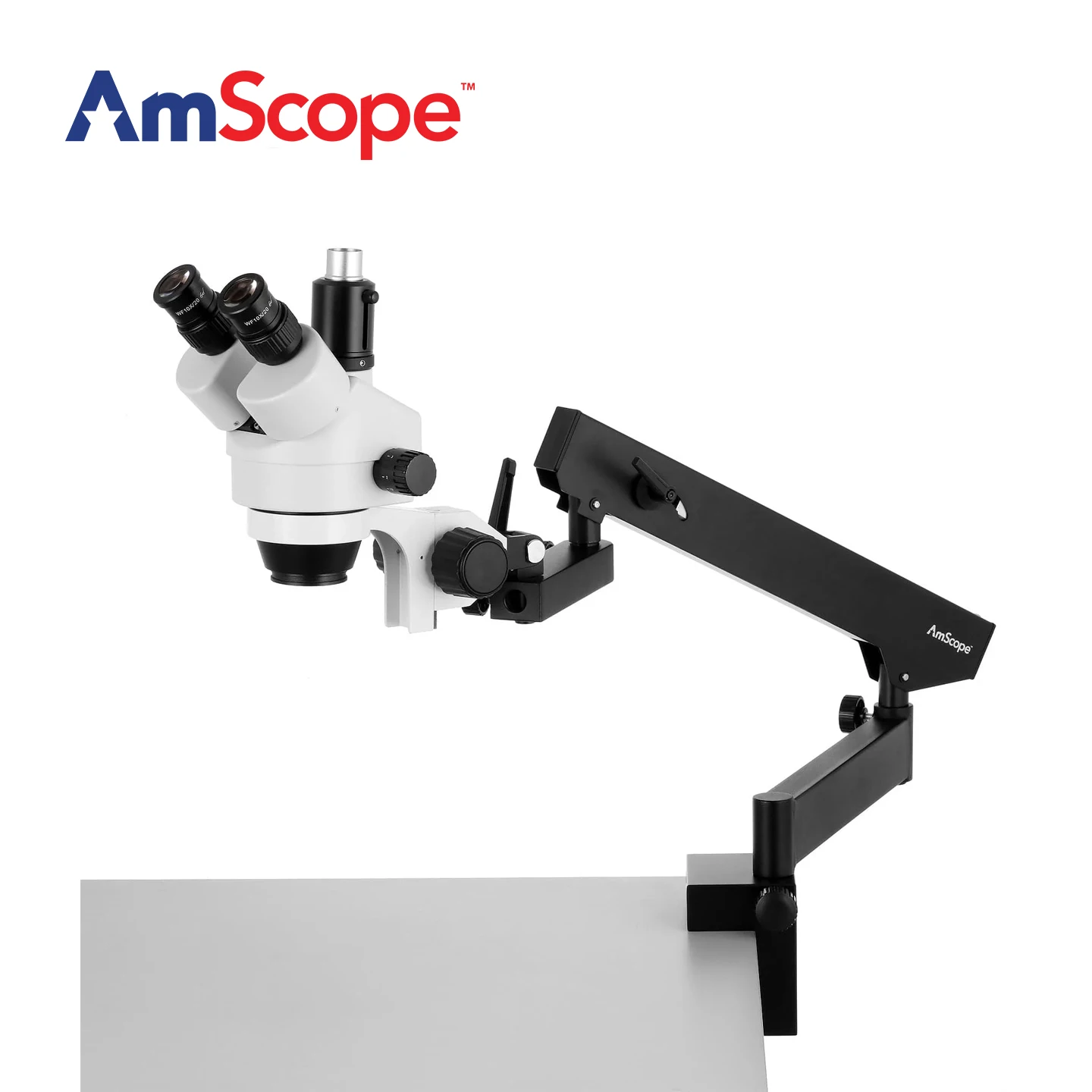 AmScope SM-6T Series Trinocular Articulating Zoom Stereo Microscope with Clamp With 144-LED