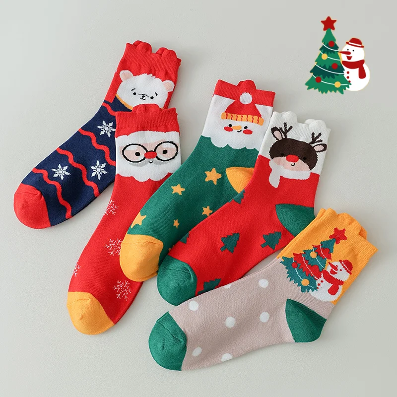 5 pairs of couple Christmas socks, suitable for Christmas, home leisure, colorful and cute Christmas mid tube socks