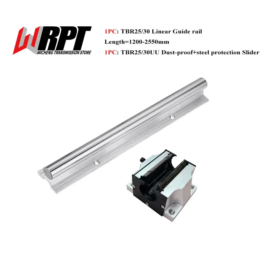 Linear Guide Rail 1/2PC TBR25/30 Length 1200-2550mm 1/2/4PC TBR25/30UU Dustproof Steel Protection Slider Support Block CNC Parts