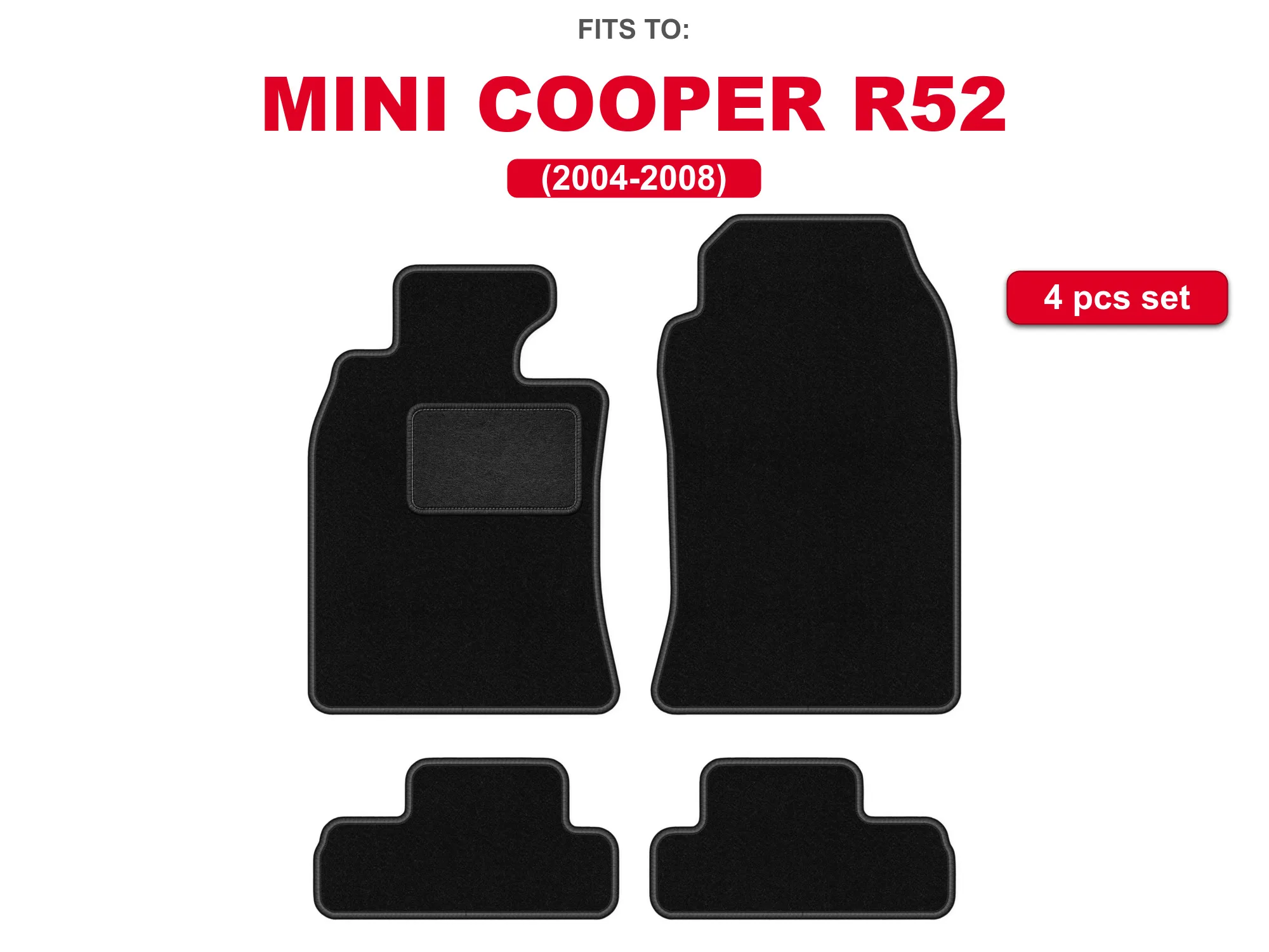 Image of Auto-Velourmatten für: Mini Cooper R52 2004-2008 Cabrio, schwarzes Auto, passgenaues Autofußmatten-Set