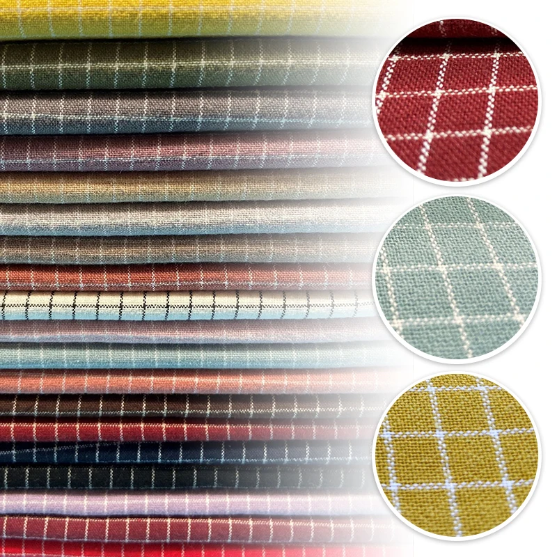 

100x140cm Retro Yarn Dye Plaid Cotton Fabric Breathable Soft Washed Cloth Shirts Dress Mask Textile DIY Sewing Material