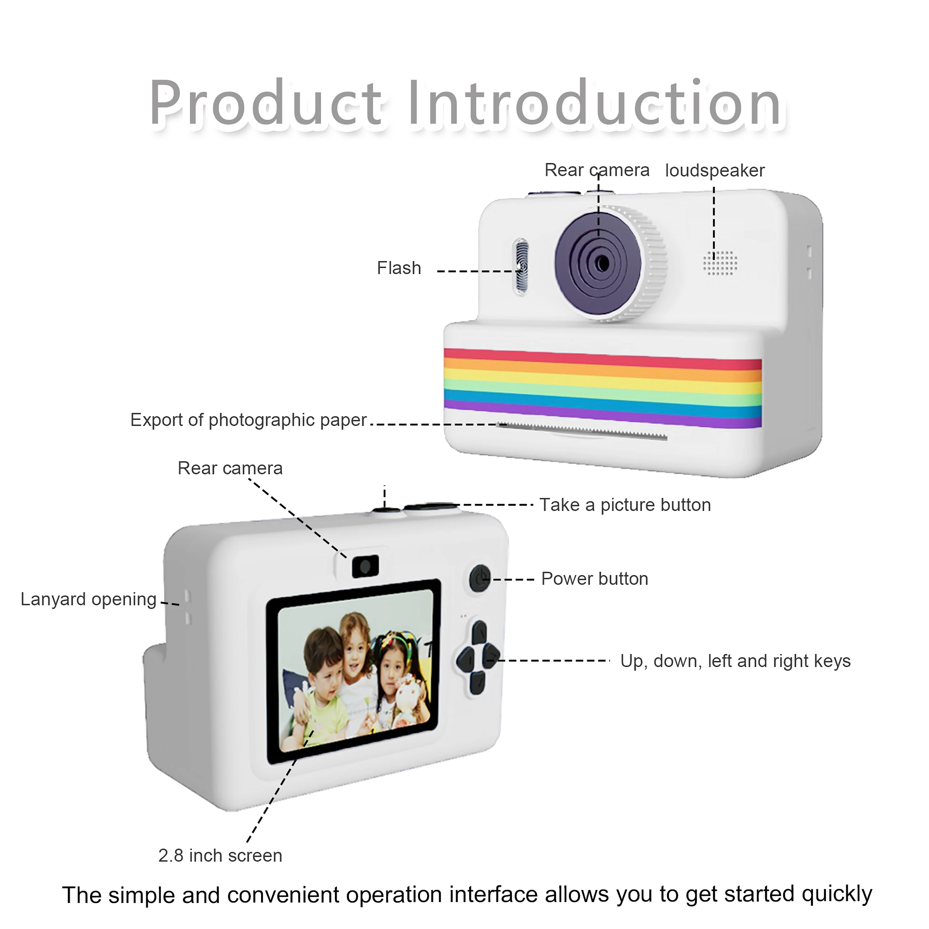 Aparat dla dzieci Natychmiastowa drukarka Aparat dla dzieci Zabawka 2,8-calowy ekran HD z 3 rolkami papieru do drukowania, prezent dla chłopców i dziewczynek