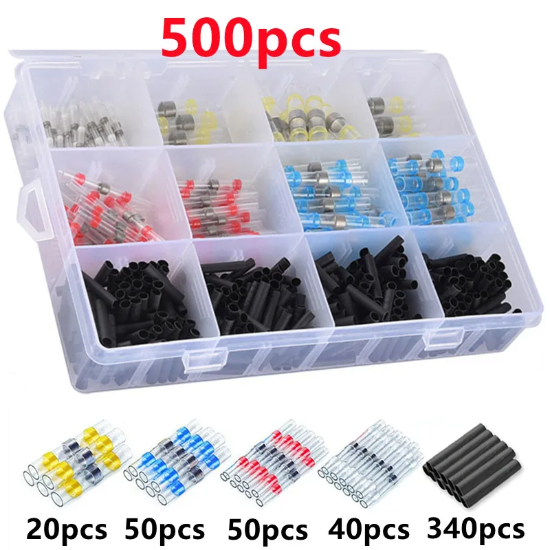 50-1000 stücke Schrumpf Solder Dichtung Draht Anschlüsse Kit Wasserdichte Butt Elektrische Terminals Isolierte Splice Marine Automotive