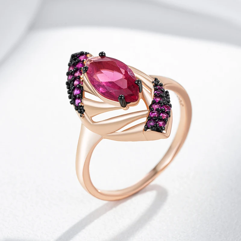 Kinel Hot Shiny Red Natural Zircon Rings for Women Fashion Geometry 585 Rose Gold Color High Quality Daily Fine Vintage Jewelry