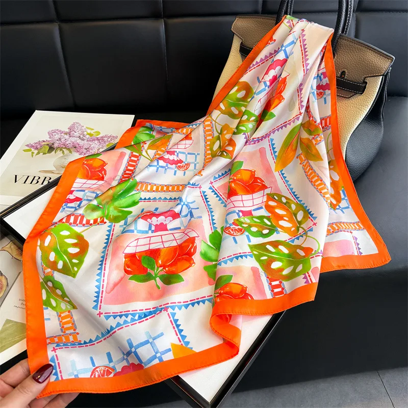 

Designer Silk Square Scarf Women Satin Shawl Wrap Hijab Female Hair Band Wrist Luxury Headkerchief 70*70cm Echarpe 2026 Bandana