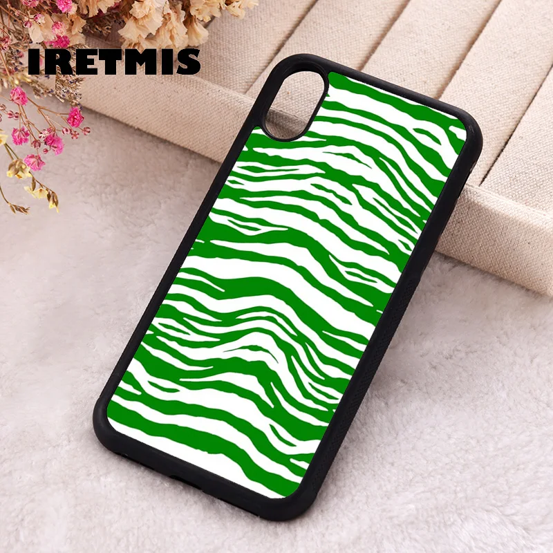 Iretmis 5 5S SE Phone Cover Case for iPhone 6 6S 7 8 Plus X Xs XR 11 12 13 MINI 14 Pro Max Silicone Green Zebra Print Pattern