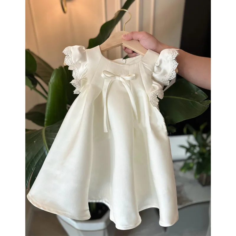 패션 공주 드레스 꽃 소녀 드레스 레이스 베이비 키즈 결혼식 1 생일 파티 가운 2025 여름 어린이 Eid 휴일 옷