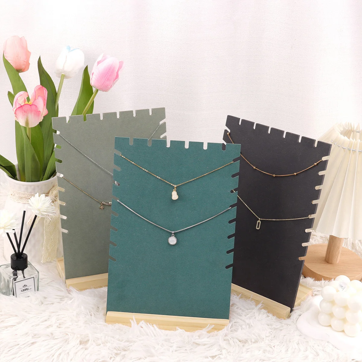 

Wood Necklace Pendant Display Stand Multiple Notches Jewelry Storage Rack Holder Counter Showcase