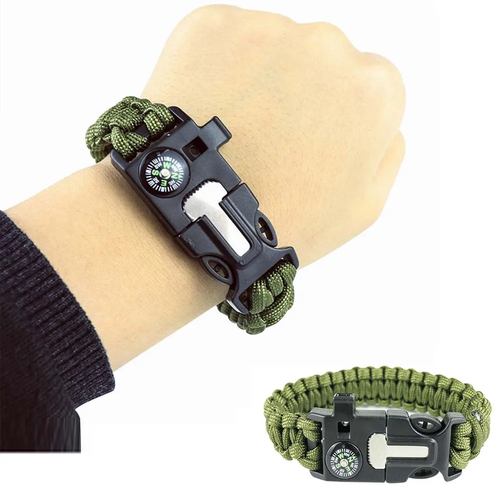 Paraguas de supervivencia al aire libre, cuerda SOS, pulsera de rescate de emergencia EDC, brújula de supervivencia para acampada, silbato, herramientas de ahorro