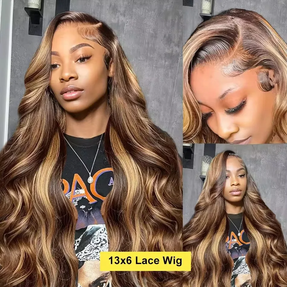 13x6 Glueless Highlight Hd Lace Frontal Wig Human Hair Ombre Colored Honey Blonde Human Hair Wigs Body Wave For Women 5x5 4x4 image 4