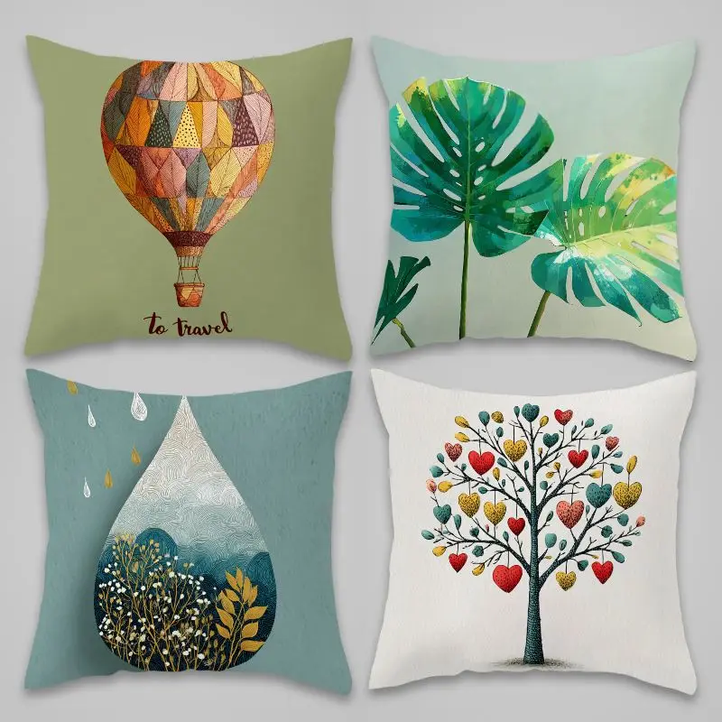 Boho Bohemian Throw Pillow Covers Set 4pcs 45x45cm Aesthetic Cushion Case Tropical Nature Hot Air Balloon Art Print Decoration f