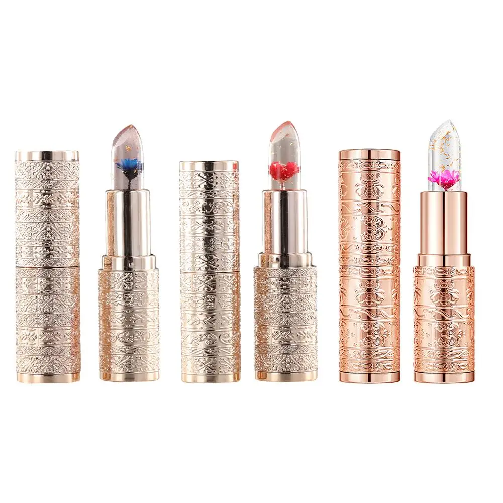 Lápiz labial de pétalo de flor, lápiz labial de pétalo que cambia de Color cristalino para mujer, hidrata, resistente al agua, taza no pegajosa, cosméticos de bálsamo labial