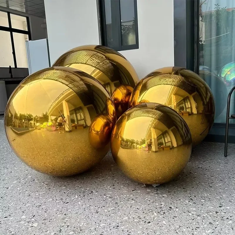 Gold Inflatable Mirror Ball Double Layer Inflatable Mirror บอลลูน Airtight ยักษ์ PVC ปิดผนึกทรงกลมสําหรับกิจกรรมตกแต่งเวที