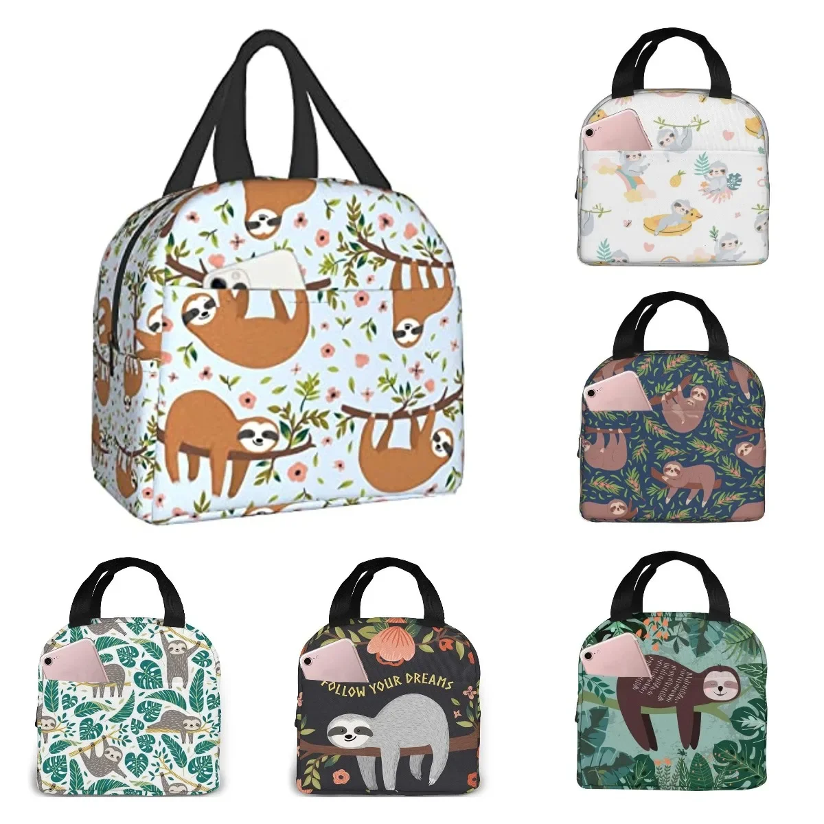 

Sloth Lunch Box for Kids Girls Cartoon Animal Flower Trees Insulated Lunchbox Bento Tote Bag for Teens Back To School Women Men