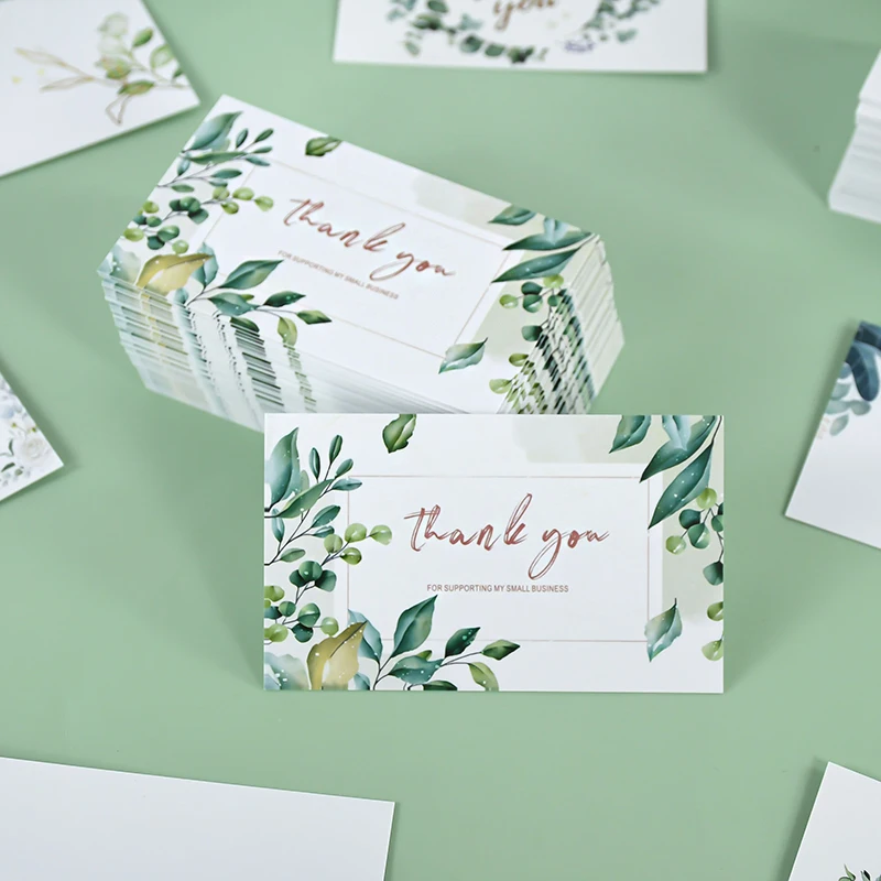 50pcs green leaves Design Kraft Paper Cards Thank You For Your Order Card Praise Labels Thanks Greeting Card Wedding Gift Decor