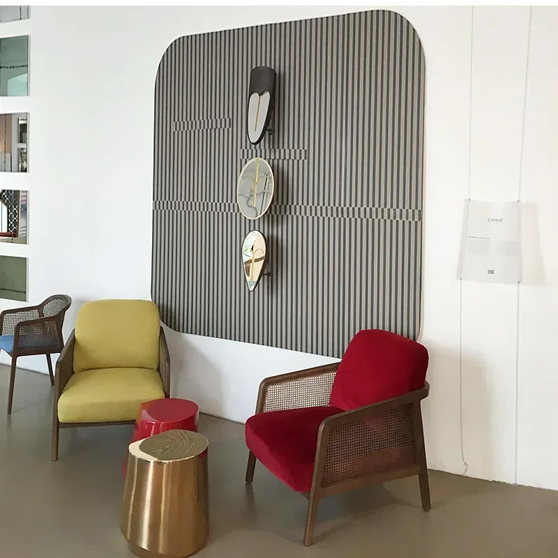 

Solid wood single sofa chair Nordic balcony creative rattan backrest lying