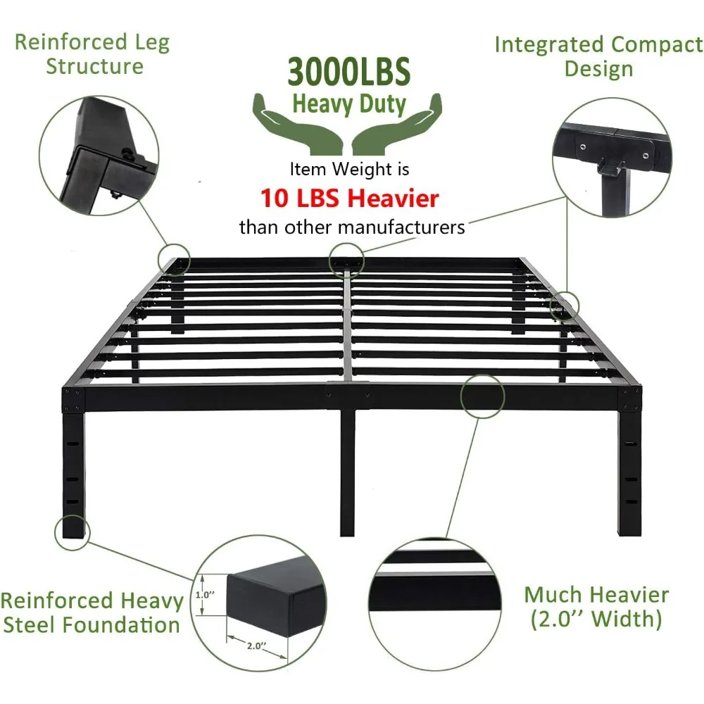 18 Inch Platform Bed Frame/Easy Assembly Mattress Foundation / 3000lbs Heavy Duty Steel Slat/Noise Free
