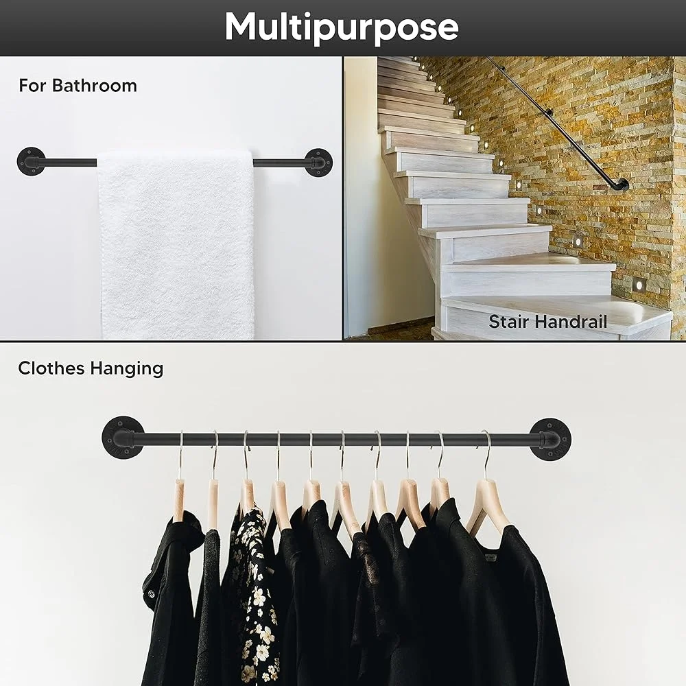 Indoor Stair Handrail Wall Mount Iron Pipe Railing Non-Slip Grab Bar Easy Installation Modern Metal Handrail Matte Finish