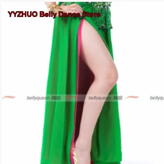 Women's Belly Dance Performance Costume Set Breathable Off Shoulder Ruffled Chiffon Double-Slit Skirt Stage Dance Costume