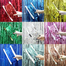 1X2M Goud Blauw Glitter Achtergrond Gordijn Klatergoud Fringe Laser Folie Gordijn Verjaardag Bruiloft Decor Nieuwe Jaar 2023 Party Decoratie