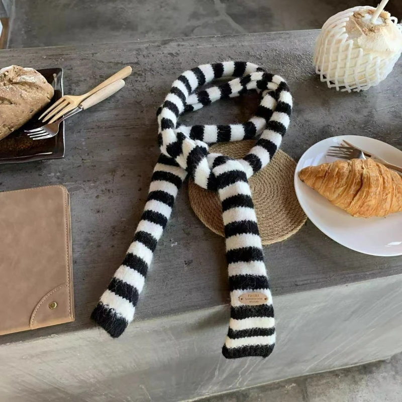 وشاح ضيق مخطط للخريف والشتاء على الطراز الكوري، كاتم صوت نحيف متعدد الاستخدامات، مريح ودافئ، ناعم وصديق للبشرة #3