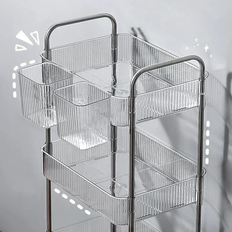 

Mobile Acrylic Transparent Small Cart Storage Rack, Bedroom Snack Rack, Storage Rack, Cosmetics Box, Roller Cabinet Shelves