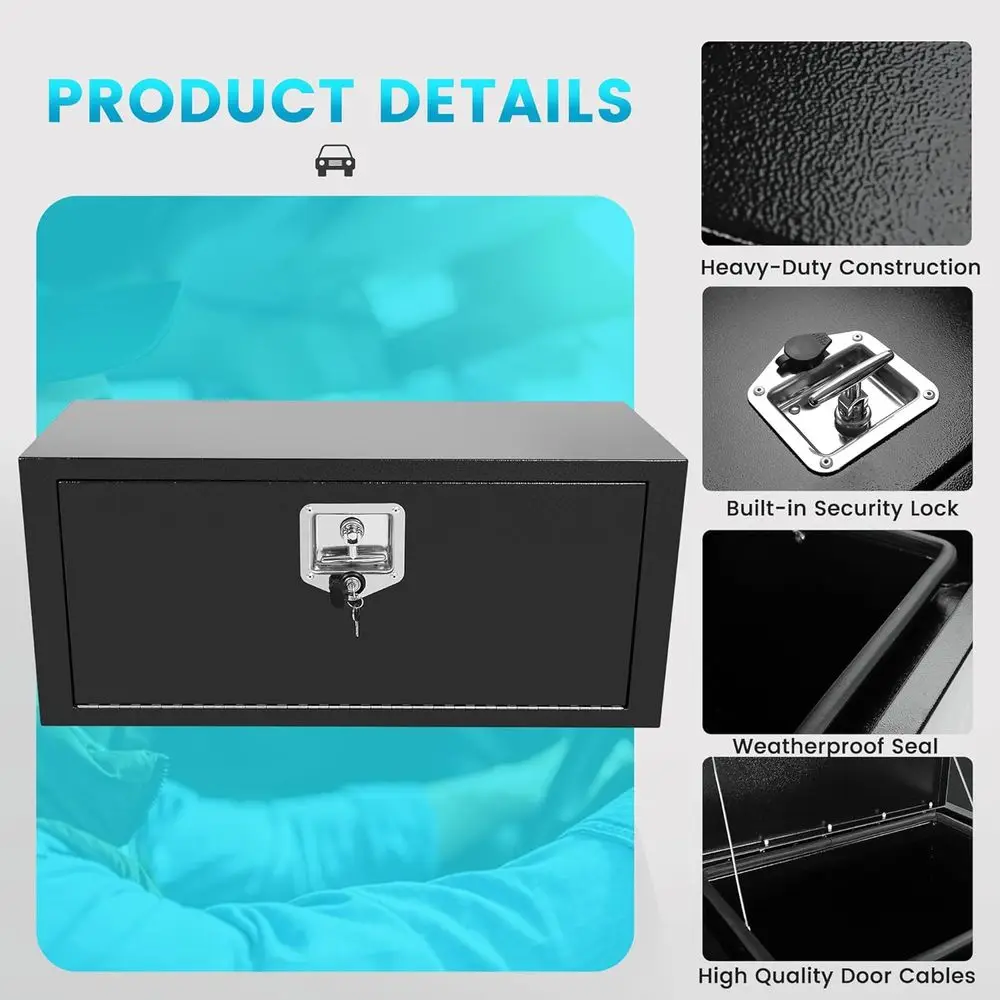 2-Pack 36 Heavy Duty Steel Underbody Truck Tool Boxes, 36x14x16, T-Handle Lock, Black view 3