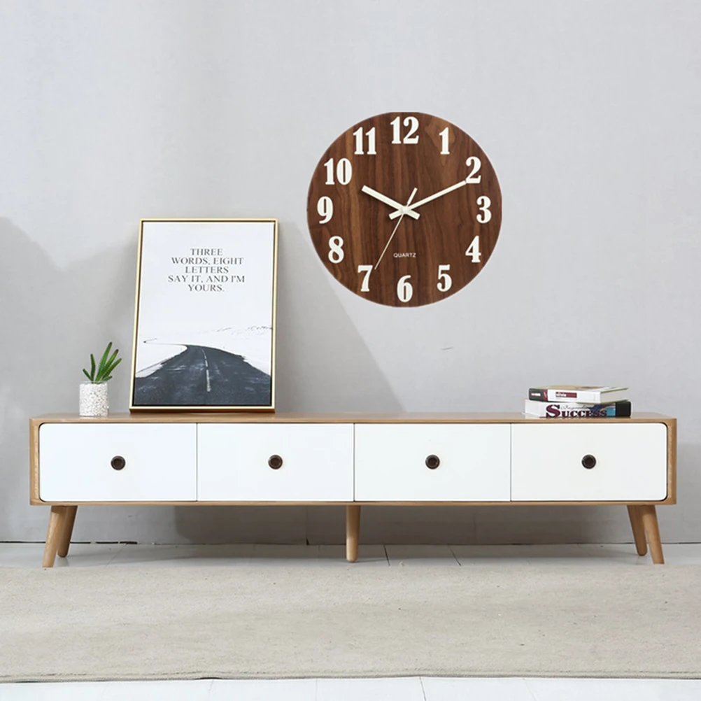 

12 Inch Luminous Wooden Wall Clock Vintage Decorative Hanging Clocks for Living Room Round Digital