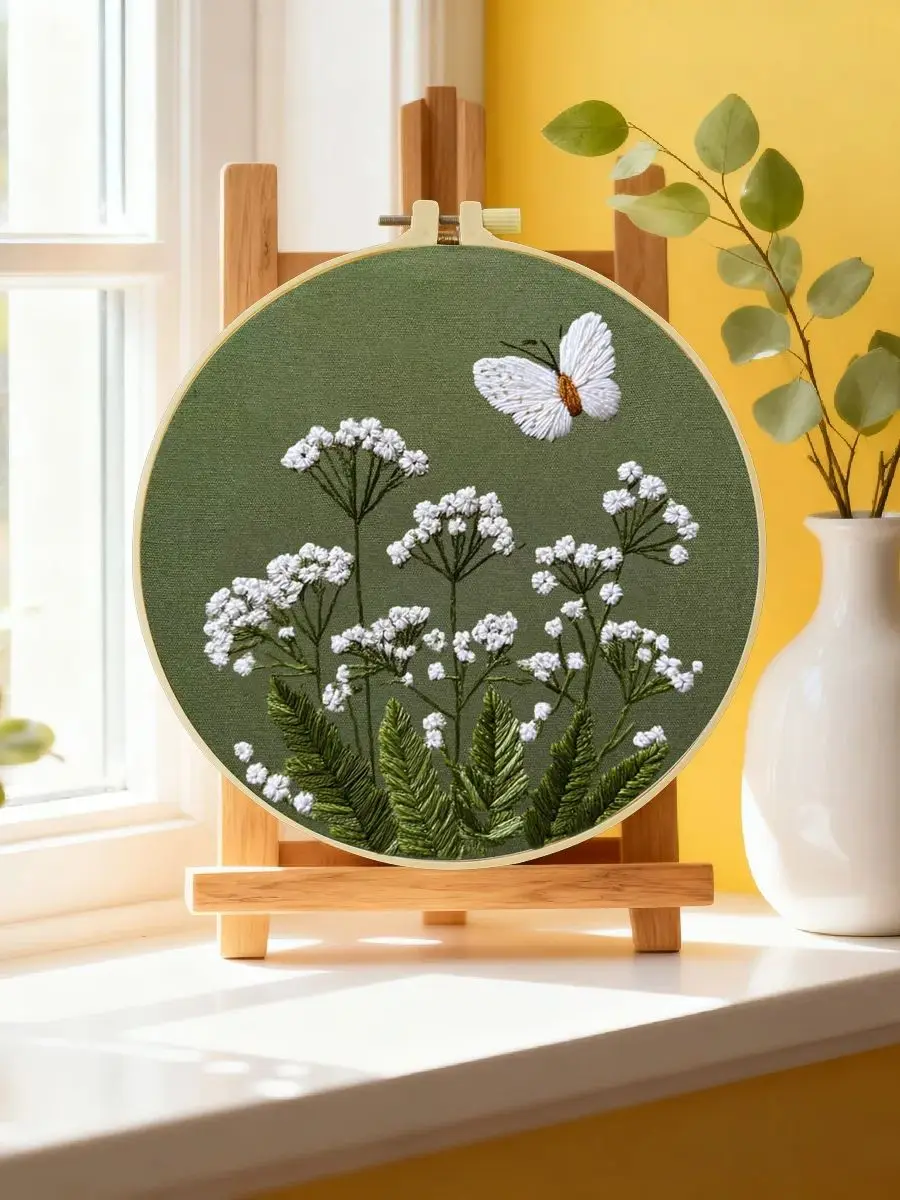 1 Stück 20X20CM/15X15CM 7,87/6,3 Zoll Blumen-Stickerei-Starter-Kit DIY-Kit DIY-Stickerei-Set Handarbeiten Malerei Heimdekoration – Detail 6