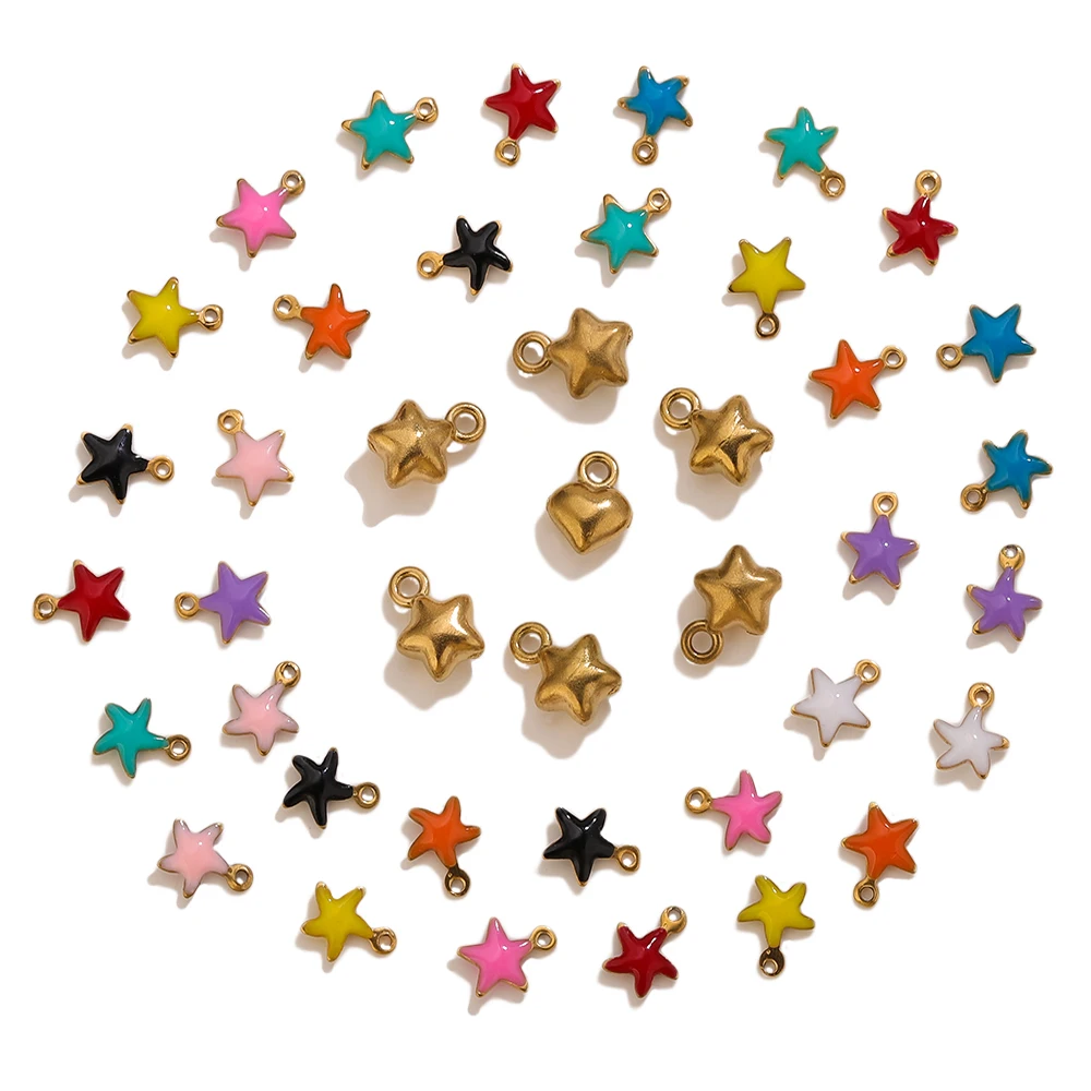 

20PCS 5x6mm Enamel Small Star Charms Pendant 18K Gold Stainless Steel DIY Jewelry Making Accessories Findings for Bracelet