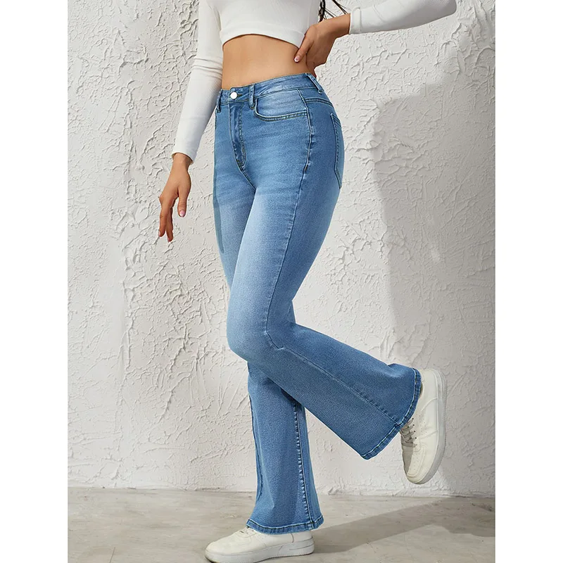 

Lady Retro Blue Flared Jeans Hot Sale Women High Waist Denim Trousers Girls Classic Korean Fashion All-Match Straight Leg Pants
