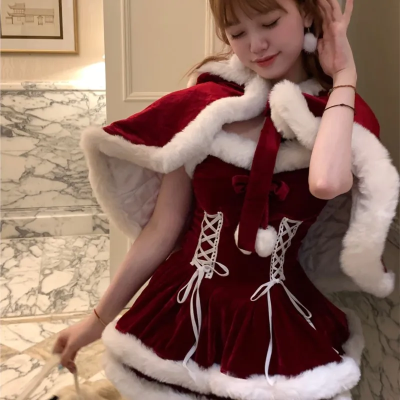 Christmas Overture Red vitality wind sweet cute cloak dress