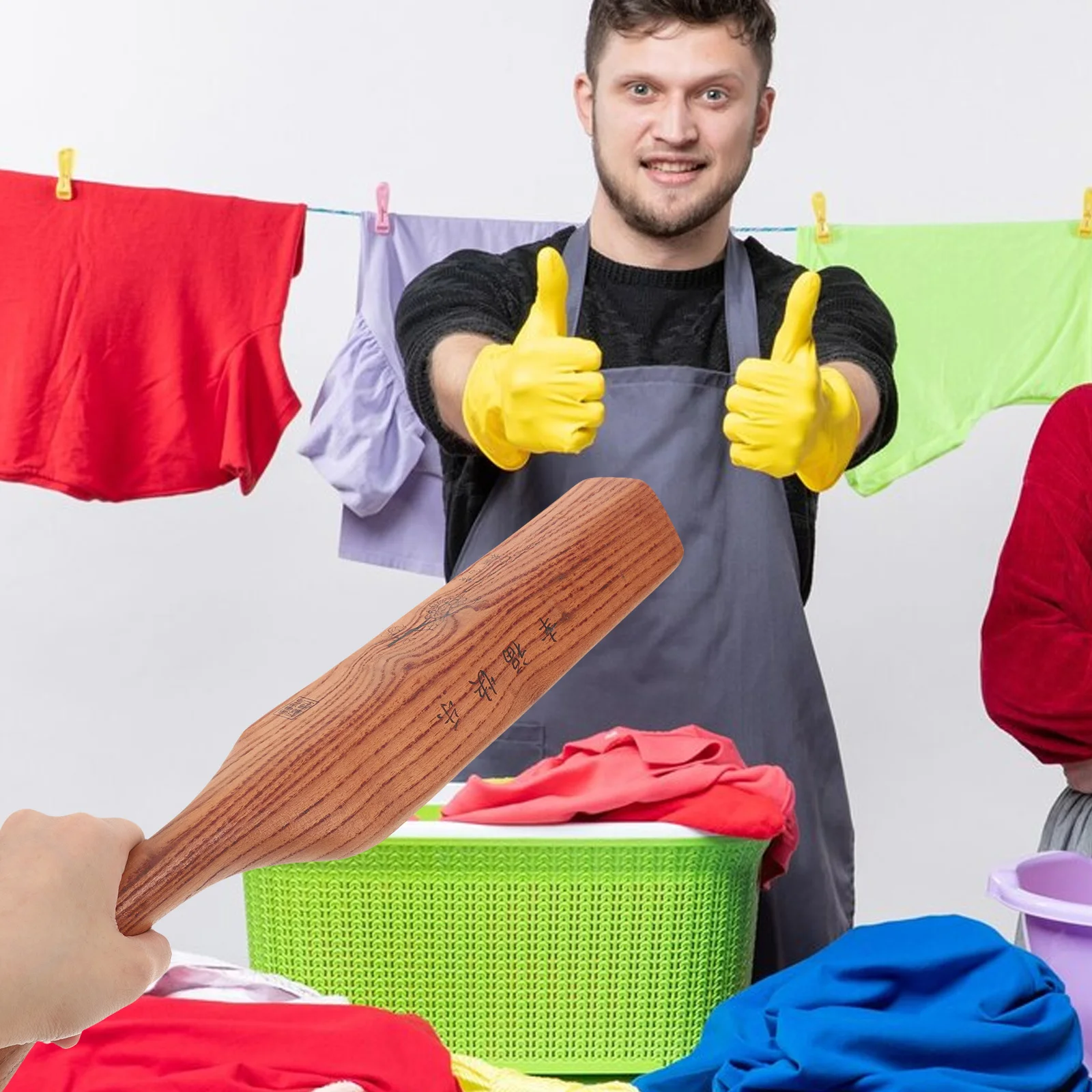 

Traditional Wood Laundry Hammer Chinese Clothes Washing Tool Solid Wood Hand Washing Clothes Paddle Manual Laundry Hammer Multi