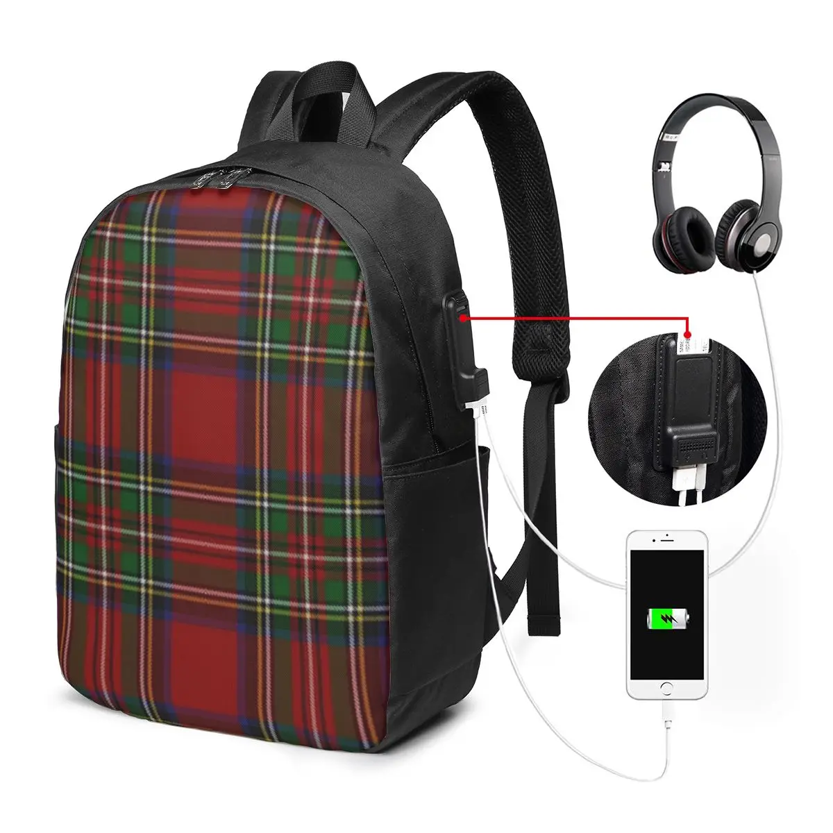 

Royal Stewart Red Tartan Backpack Travel Notebook Bag Computer College Student School Bag Laptop Shoulder Bags for Men Women