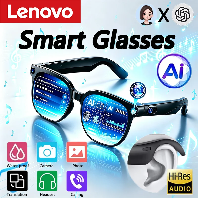 

Lenovo 8MP HD AI Smart Glasses AI Translation 4K Shooting Image Bluetooth Call Recording Music Smart Sunglasses 2026 New