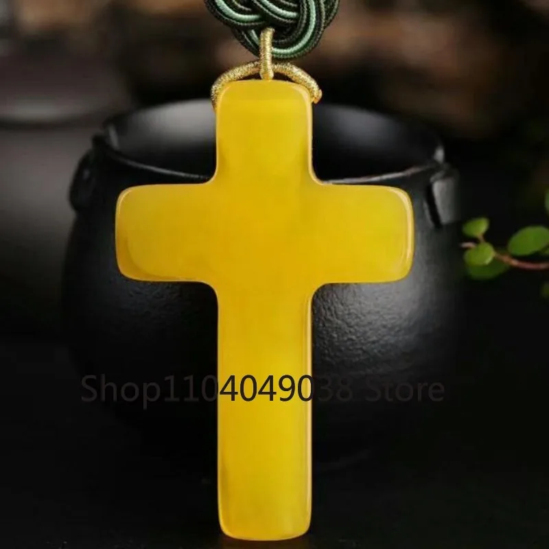 Amber Beeswax Cross Pendant Men's and Women's Chicken Oil Yellow Clavicle Chain Pendant Jewelry Wholesale