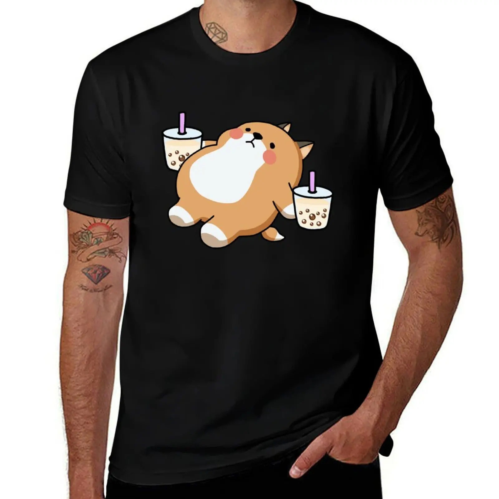 Lazy Shiba Loves Boba! T-Shirt Labor Work Casual T-Shirt