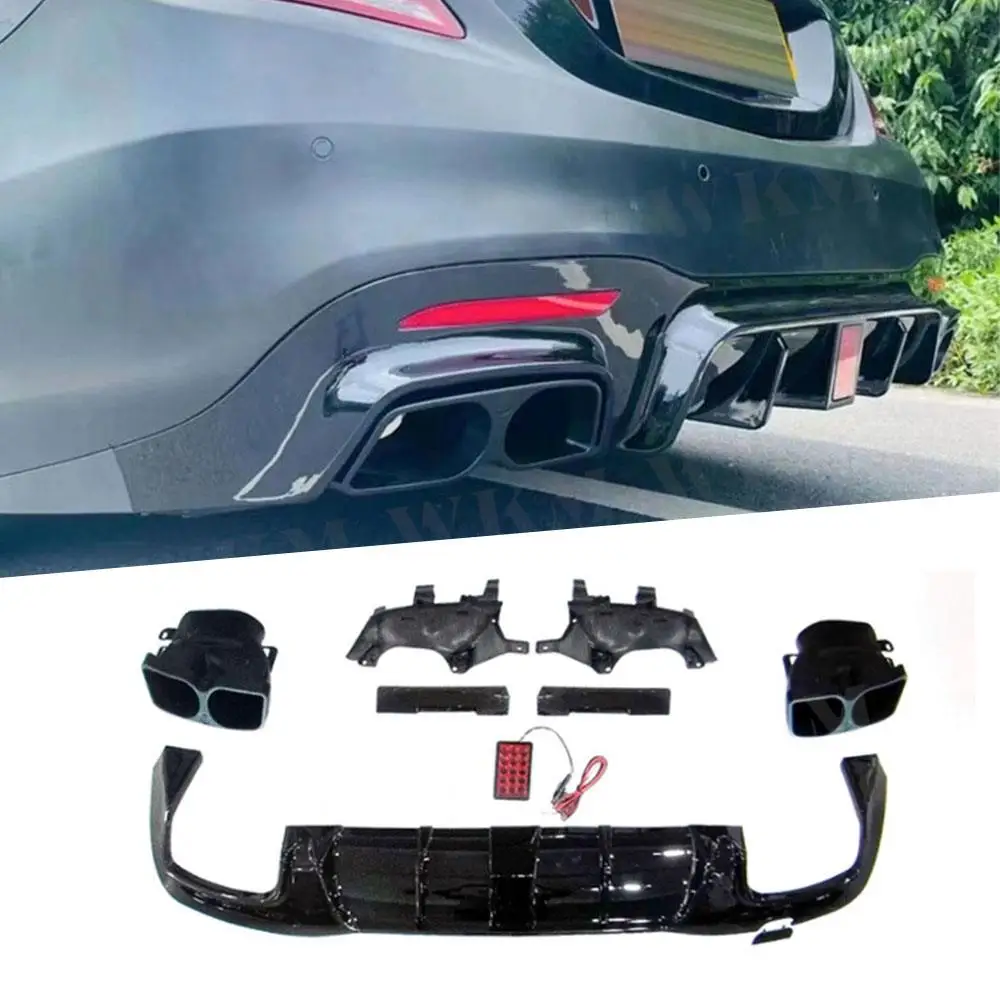 

ABS Rear Bumper Diffuser Spoiler with Exhaust Muffer Tips for Mercedes Benz S Class W222 S450 500 560 S63 S65 For AMG 2018-2021
