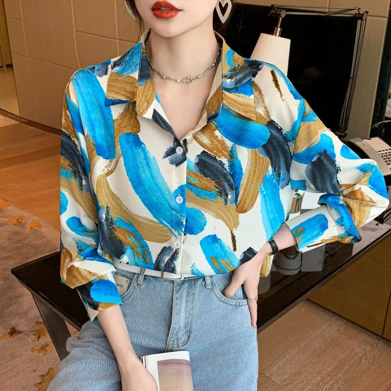 Spring Autumn Fashion Turn-down Collar Long Sleeve Printing Women's Clothing Blouses Popularity Loose Trend Simplicity Shirts