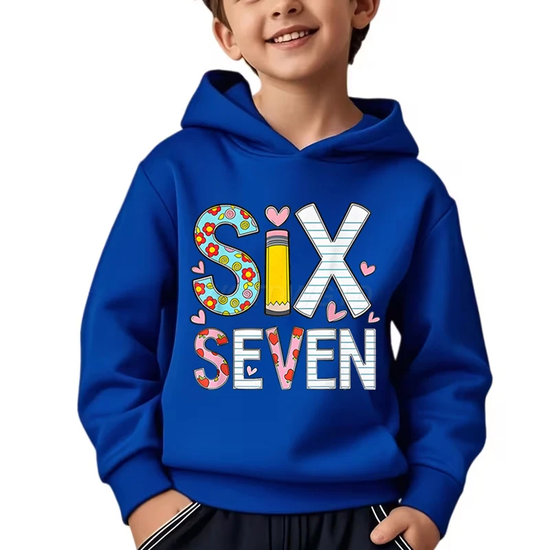 المبيعات الساخنة ملابس الأطفال ميمي ستة سبعة قلم رصاص الجرافيك بلوزات هوديس 6 7 الميمات الطلاب فتاة بوي كنزة قطيفة #3