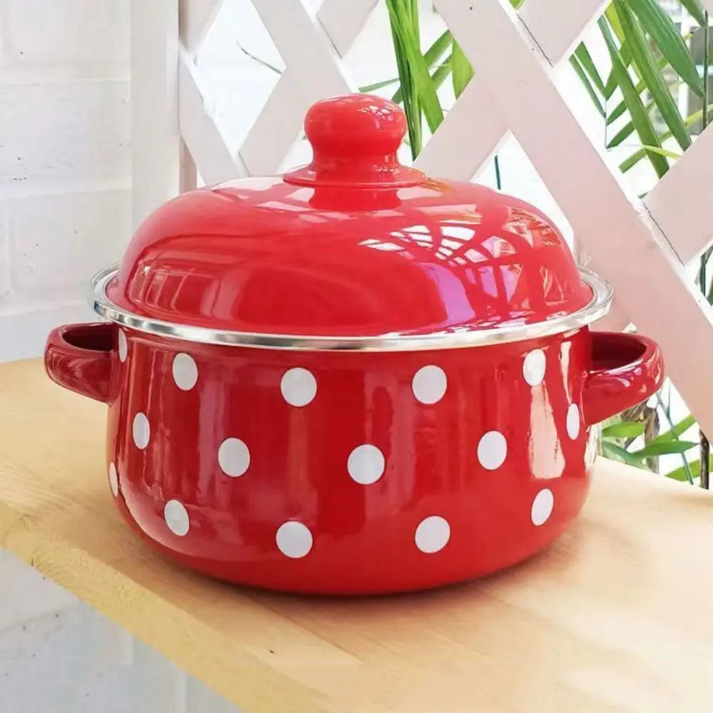 Suministros de cocina, olla esmaltada de tomate de 1,6/2L, cacerola duradera con mango Binaural con tapa, olla para sopa y fideos