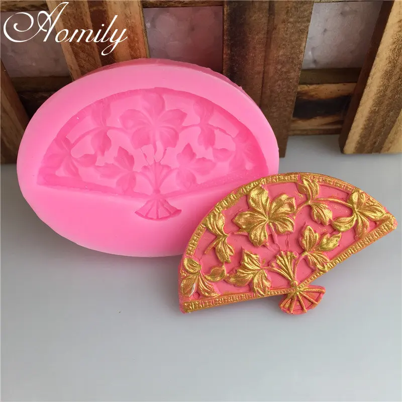 Aomily Chinese Style Fan Shaped Fondant Cake Silicone Beautiful Wedding Baking Mold Mousse Sugar Craft Icing Mat Pastry Tools