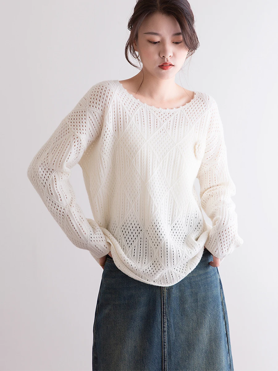 

Вязаный крючком ажурный свитер из 100% шерсти для женщин, свободный крой, дизайнерский стиль, шерстяное пальто для осеннего сезона