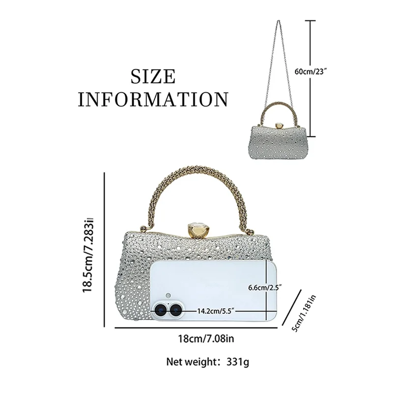 حقيبة يد نسائية من ABQR للحفلات وحفلات الزفاف - حقيبة يد مسائية مبطنة بحجر الراين والساتان المتلألئ