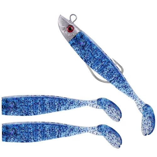 Imagen 2 del producto Juego de 3 señuelos de repuesto para pesca Jigging, cebos blandos de 8cm y 8,5g, cabeza de bricolaje, cola en T de pez, señuelo de lubina, aparejos de pesca