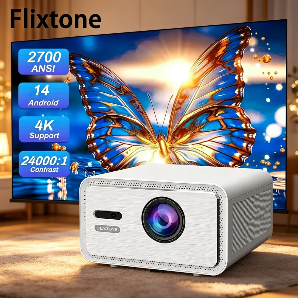 

Flixtone D9W Mini Pro 1080P Projector 2700 ANSI Full HD 4K Projectors for Home Theater Movies Android 14 Smart TV Video LED Beam