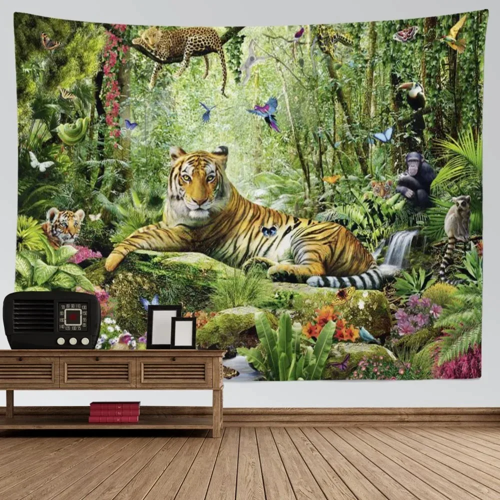 Forest tiger tapestry mandala home decoration hanging cloth house bedroom living room wall background cloth 230x150cm