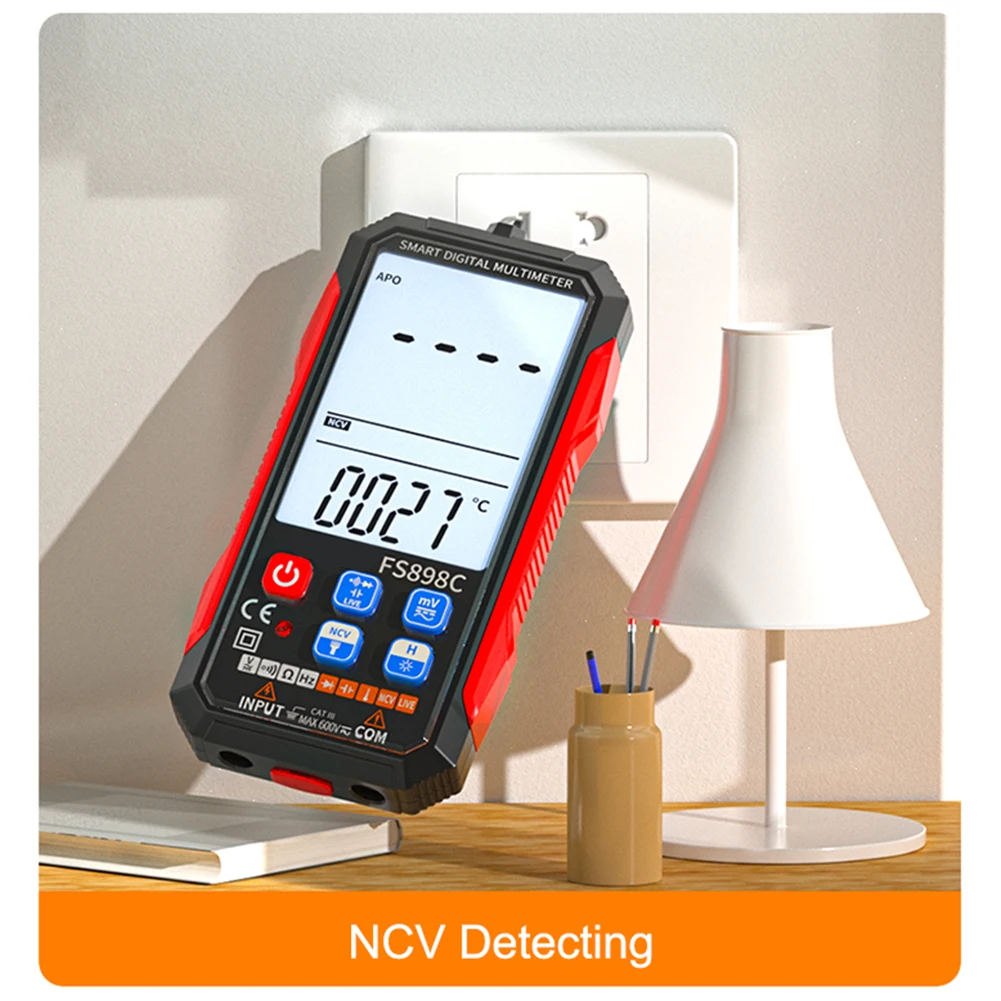 Multimeter With Flashlight Auto-ranging 6000 Counts Red Black Digital Multimeter Auto Power Off Compact Design